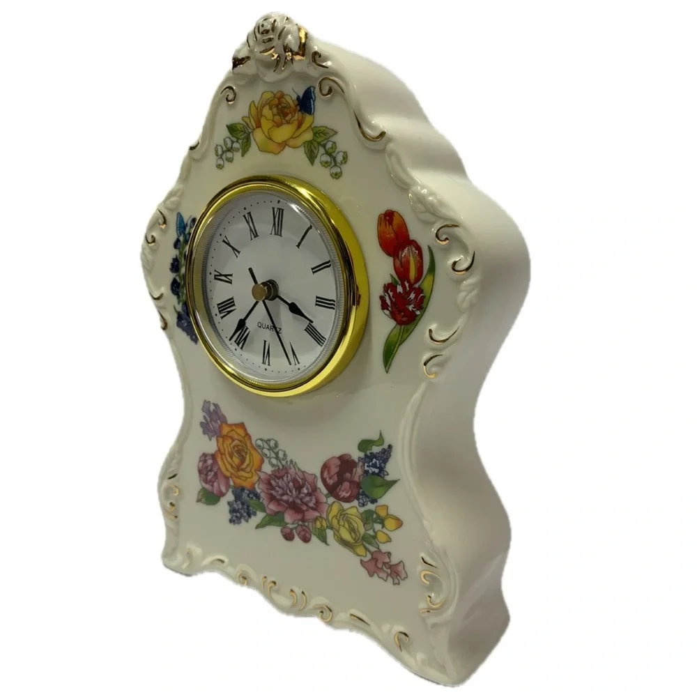 Avon Floral Porcelain Mantel Clock • Vintage Romantic Flowers • Gift Collection